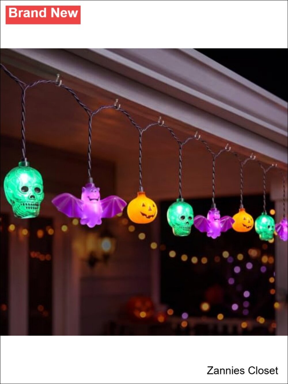 👻 8.5FT Halloween String Lights 10 LED Dropping Pumpkin Skull Bat Connectable